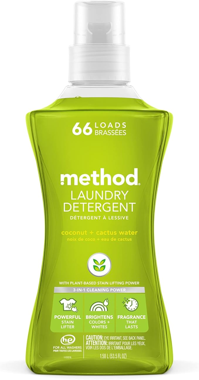 Method Liquid Laundry Detergent, Coconut + Cactus Water, 66 Loads Per Bottle, Stain Remover, 53.5 Fl Oz (Pack of 1)