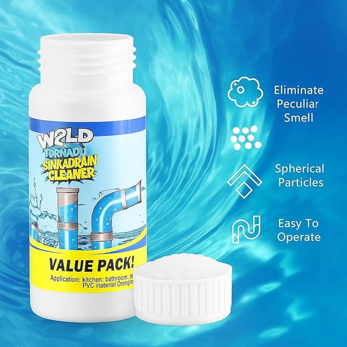 Wild Tornado Sink and Drain Cleaner Powder – Powerful Foaming Drain Cleaner for Kitchen, Bathroom, Toilet & Pipes – Fast-Acting Clog Remover, Deodorizes & Deep Cleans Drains (3)