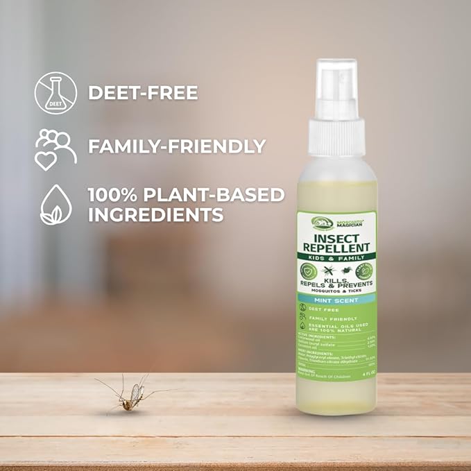 Mosquito Magician Natural Bug Spray for Body – Kid Safe Mosquito Repellent Spray with Natural Essential Oils, Kills, Repels, & Prevent Travel Size Bug Spray for Kids & Family – Rosemary, 4 OZ