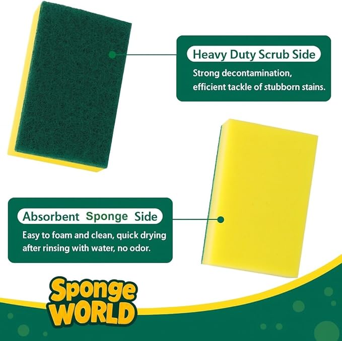 Dish Sponge, Non Scratch Sponges, Heavy Duty Scrub Sponge 24 Pack, Kitchen Scrub Sponges, 2.8x4 inch, Pads for Dishes, for Use Everyday for Tough Messes dualsided SPONGE WORLD