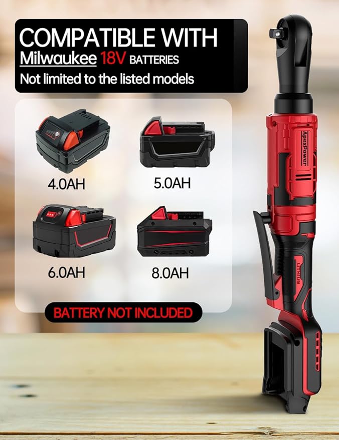 3/8 Inch Cordless Ratchet Wrench, for Milwaukee M18 Battery, 88Ft-Lbs, 0-400RPM, Electric Ratchet Wrench Set with Variable Speed Trigger, Reinforced Head, R&F Switch, 7 Sockets, 3/8" to 1/4" Adapter