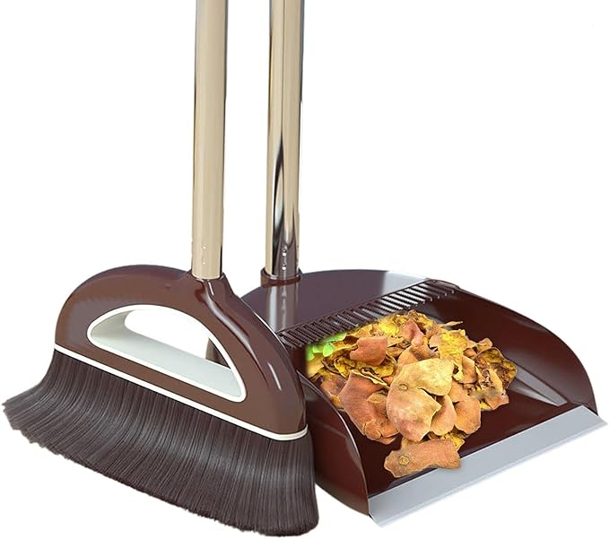 Broom and Dustpan Set,Large Broom and Dustpan,Broom and Dustpan Set,Heavy Duty Dust Pan with Long Handle Upright Dustpan Broom Set,Broom Home Kitchen Lobby Floor Use,Dust Pan and Broom Set