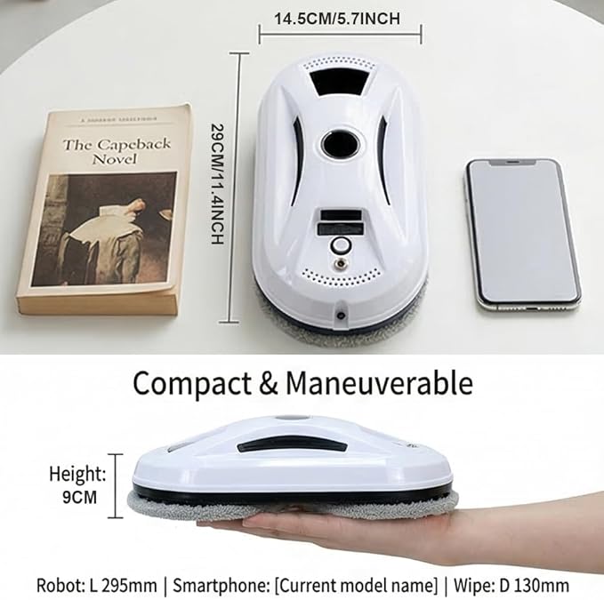 RAINPOT SAKER Automatic Smart Window Cleaning Robot - 90W Dual Spinning Pads with AI Smart Path & Smart Spray, Remote Control & 20-Min Backup Power for Glass, Mirrors & Smooth Tile