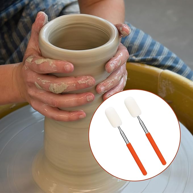 2pcs Telescoping Sponge Stick for Pottery, Retractable Ceramic Mud Tools Clay Sponge on a Stick with Handle for Cleanup Excess Water from Tall or Narrow Pottery(Middle,Extend up to 27.95in)