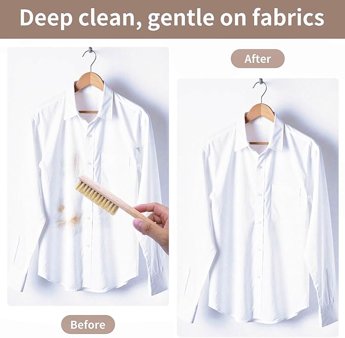 Wood Laundry Stain Brush Set (Large + Small) with Boar Bristles – Tough Stain Remover for Delicates, Cotton, Linens & Shoes, Laundry Scrub Brushes for Clean Fabric