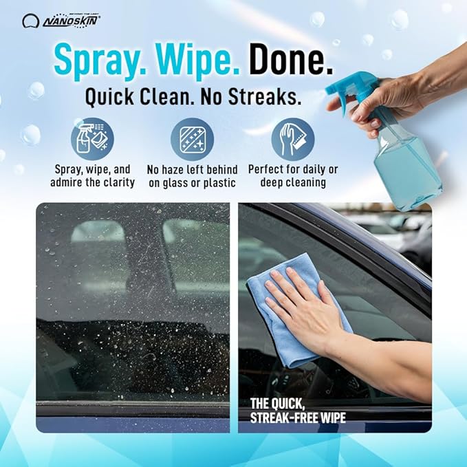 Nanoskin CRYSTAL-CLEAR VOC-Free Glass Cleaner 16 oz - Ultra-Concentrated, Eco-Friendly, Streak-Free Finish | Versatile Use for 40:1 Dilution | Perfectly Safe for Auto, Home, Garage & Beyond