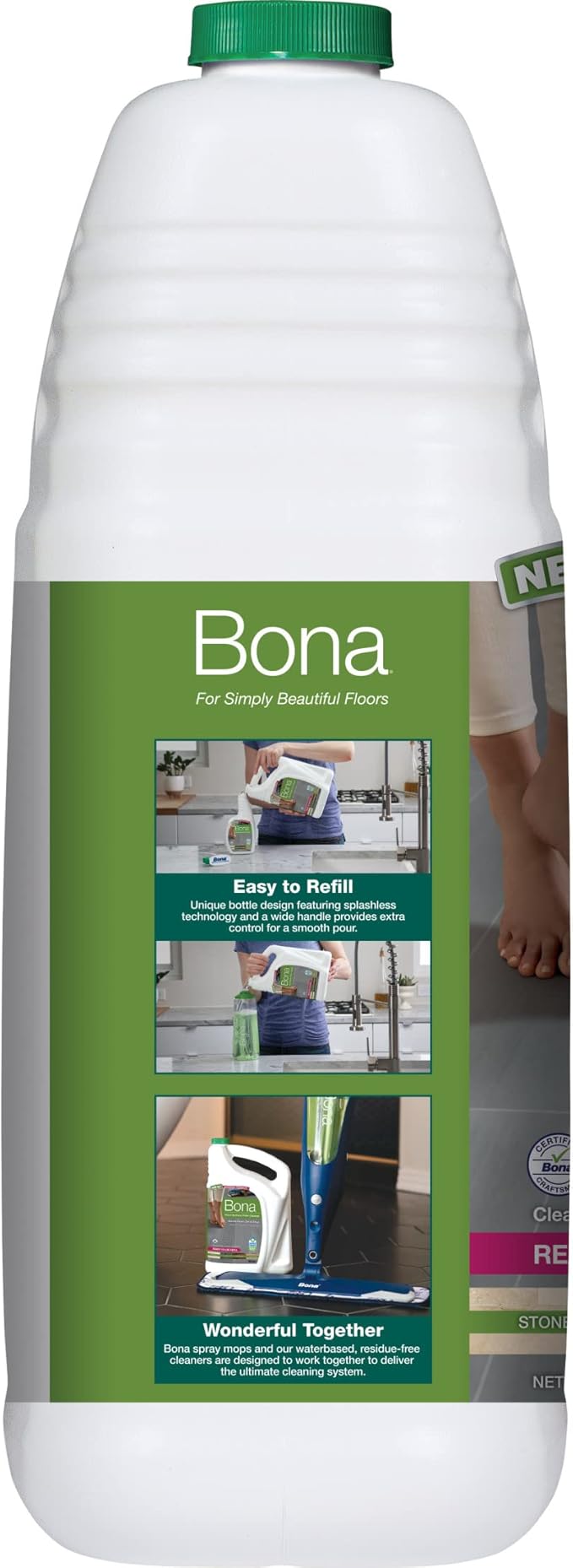 Bona Hard-Surface Floor Cleaner Refill, for Stone Tile Laminate and Vinyl LVT/LVP, 4 pack
