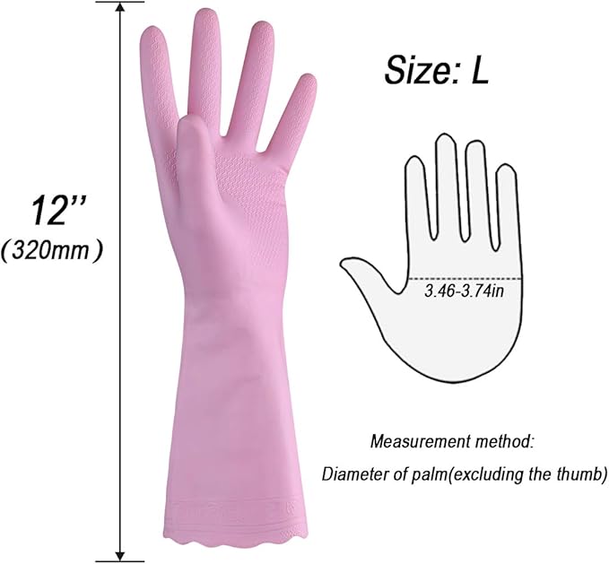 HSL Household Cleaning Gloves - Reusable Kitchen Dishwashing Gloves with Latex Free, Cotton lining, Waterproof, Non-Slip (Large, 3 Pairs)