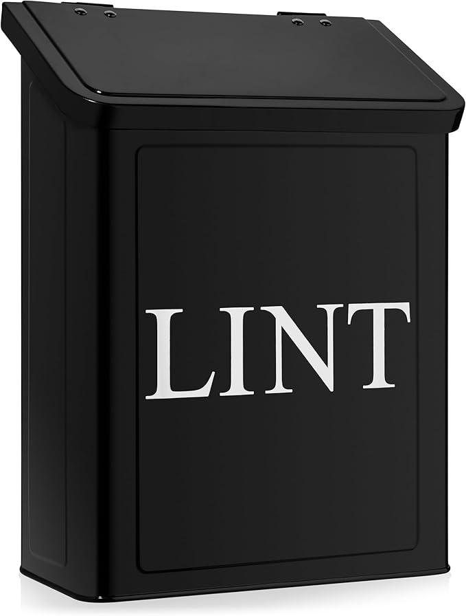 Calindiana Modern Farmhouse Metal Magnetic Lint Bin for Laundry Room Decor and Accessories with Lid and Laundry Room Organization and Storage Wall Mount Space Saving Washer and Dryer Trash Can (BLACK)