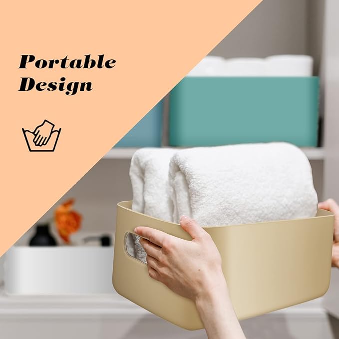 OWill 7-Pack 7.2 L Plastic Storage B-ins and Baskets for Efficient Home Classroom Organization - Small Containers in Multiple Colors for Kitchen, Cupboard Box, Bathroom Organizer on Shelves and Tubs