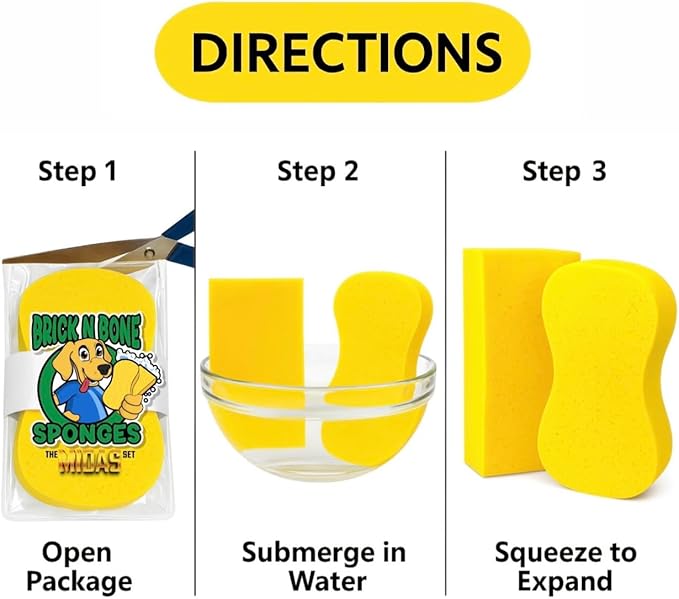 Multi-Purpose Sponges for Cleaning - Yellow 2 Pack, Large Sponges for Car Washing, Tile & Grout, All Purpose Cleaning