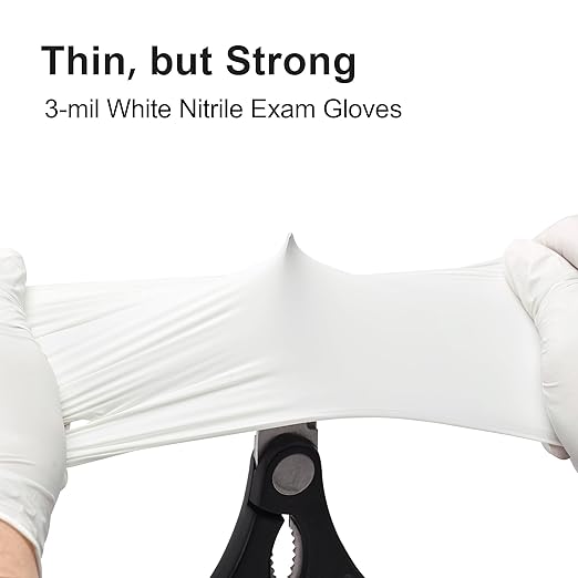 Disposable Nitrile Exam Gloves, 3-mil, Medium, Box of 50, White Nitrile Gloves Disposable Latex Free for Medical, Cleaning, Cooking & Esthetician, Food-Safe, Powder-Free, Non-Sterile