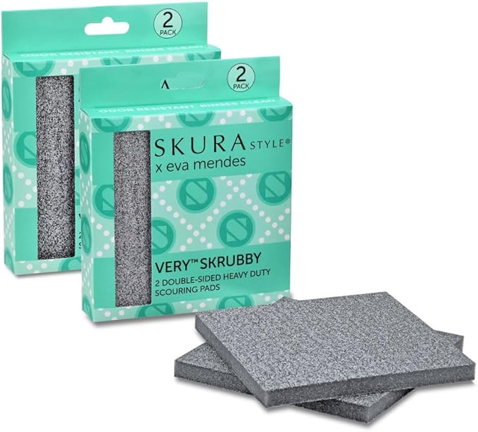 Skura Style x Eva Mendes Very Skrubby Heavy Duty Scouring Pads (Bulk 4 Pack) | Abrasive Kitchen Cleaner for Caked-on, Baked-on Dirt | Durable, Odor-Free, Flexible, Dual Sided