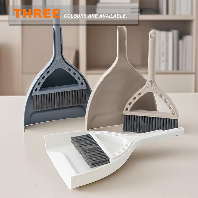Mini Broom and Dustpan Set Small Dust pan and Brush Set Perfect for Desk Office Camping Dorm RV Essentials (Khaki)