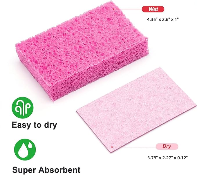 12 - Pack Non-Scratch Scrub Sponges - Sponges for Dishes and Washing Dishes, Cleaning Sponges for Kitchen Home Bathroom Cars, Funny Cut-Outs DIY for Kids (Pink)