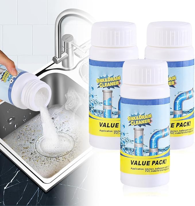 Sink and Drain Cleaner, 2026 New Sink Drain Cleaning Powder, Multi-functional Pipe Unclogging Solution for Kitchen and Bathroom, Fast Acting Clog Remover for Home Users (3pcs)