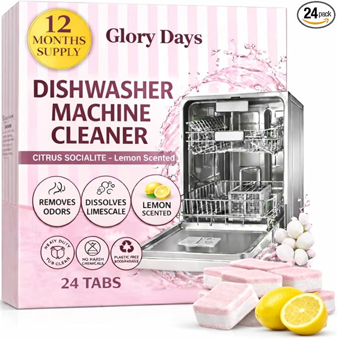 Dishwasher Cleaner And Deodorizer Tablets - 1 Year Supply Lemon Citrus Dishwasher Cleaning Tablets - Deep Cleaning Removes Limescale and Odors - Eco-friendly Dish Washer Machine Cleaner - Septic Safe