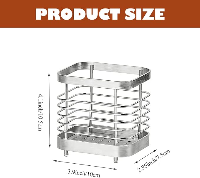 2 PCS Utensil Holder Stainless Steel Drying Rack Kitchen Counter Cutlery Silverware Flatware Drainer Caddy Forks, Knives, Spoons, Chopsticks Organizer (Black, Silver)