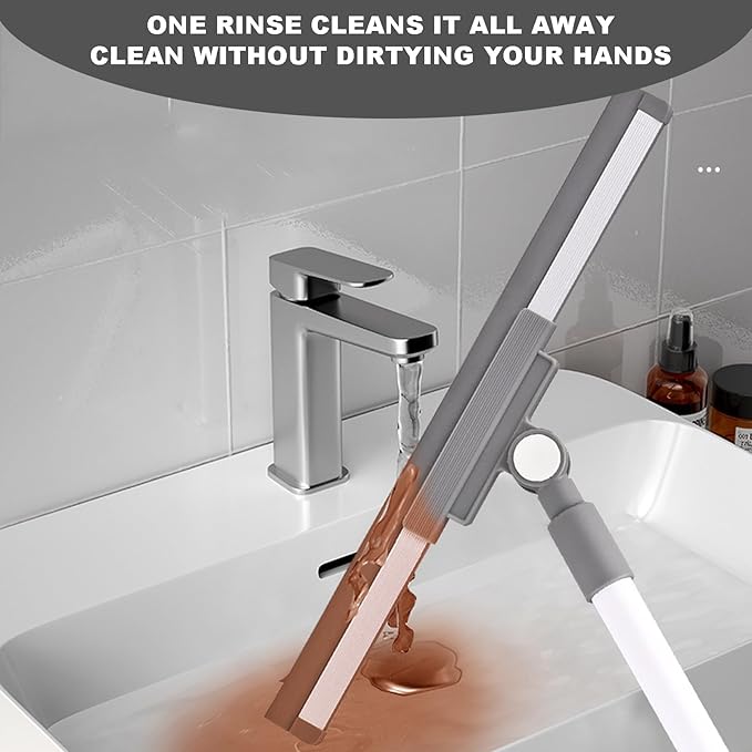Floor Squeegee - 52 Inch Adjustable Long Handle 14.2 Inch Rubber Blade 180° Rotatable Head Heavy Duty Squeegee Broom for Floor Window Bathroom Tile Garage Concrete Shower Patio (White)
