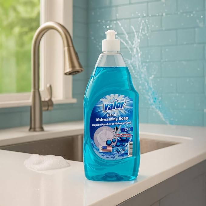 Valor Dishwashing Liquid, 25 fl oz – Dish Soap for Kitchen & Bathroom, Grease-Fighting, Gentle on Hands, Fast Rinse, Eco-Friendly Biodegradable Formula (25.5 oz (Pack of 3), Oxy Power)
