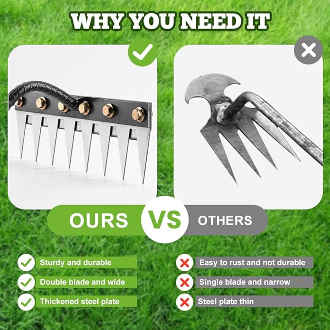 Detachable Gardening Hand Weeder Tool, Manual Weeder Claw Remover, Weed Puller Rake, Detachable Garden Hand Weeder Tool, Effective Uprooting for Lawn Garden Yard Vegetable Backyard Farm (7 Tines)