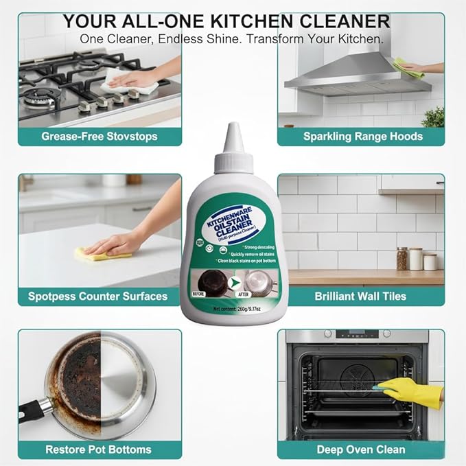 Kitchenware Oil Stain Cleaner, Multi-purpose Kitchen Cleaner, Pot Bottom Black Stain Cleaner, Pan Bottom Cleaning Paste,Powerful Kitchenware Cleaner, Oil Stain Remover (260, Grams)