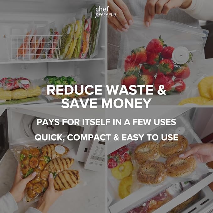 Chef Preserve Reusable Vacuum Sealer Bags for Food – 30 BPA-Free XL Large (12 x 20 in) Food Storage Bags, Freezer, Microwave – Odor-Resistant, Leak-Proof – Compatible with Chef Preserve Vacuum Sealers