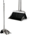 VOOWO Heavy Duty Broom and Dust pan Set, Stainless Steel Broom and Dustpan Set with Long Handle, Broom with Dustpan Set for Home Standing Dust Pan Indoor Outdoor Brooms Dustpan