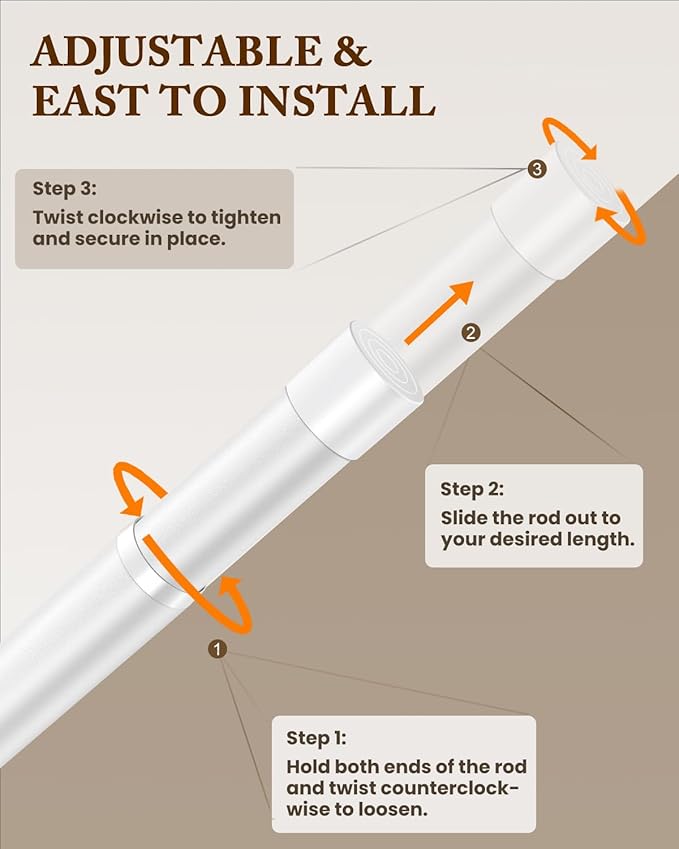 Closet Rod 17-54 IN, Heavy Duty Closet Rods for Hanging Clothes, Adjustable Closet Rods for Wardrobes Storage Laundry RV Bathroom, Easy Install, White