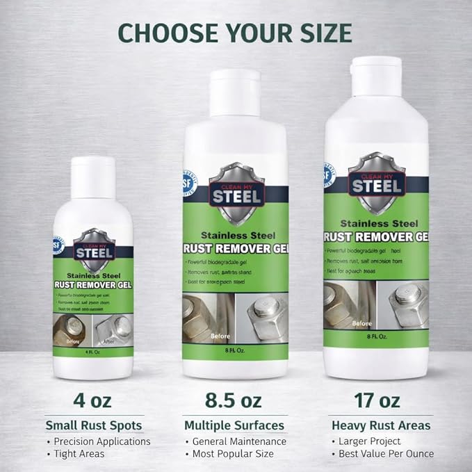 Heavy-Duty Rust Stain Remover for Industrial Use on Metal Surfaces Including Stainless Steel. Our Cleaner and Stainless Steel Rust Remover Gel Needs No Scrubbing, Simply Apply and Rinse off (17 oz)