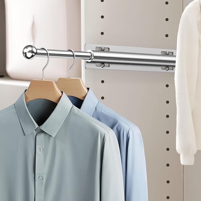 Supforce Valet Rod for Closet Pull Out, Retractable Slide Out Valet Rod Closet Organization, 12" Aluminum Valet Clothing Hanger Rods Perfect for Suits, Freshly Pressed Clothes, Polished Chrome