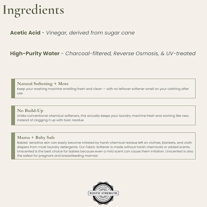Rustic Strength Natural Fabric Softener, Non-Toxic, Biodegradable, Gallon Plastic