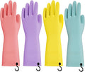 Dishwashing Rubber Gloves for Cleaning – 4 Pairs Kitchen Gloves with Handing Hooks Washing Dishes Household Glove - Medium
