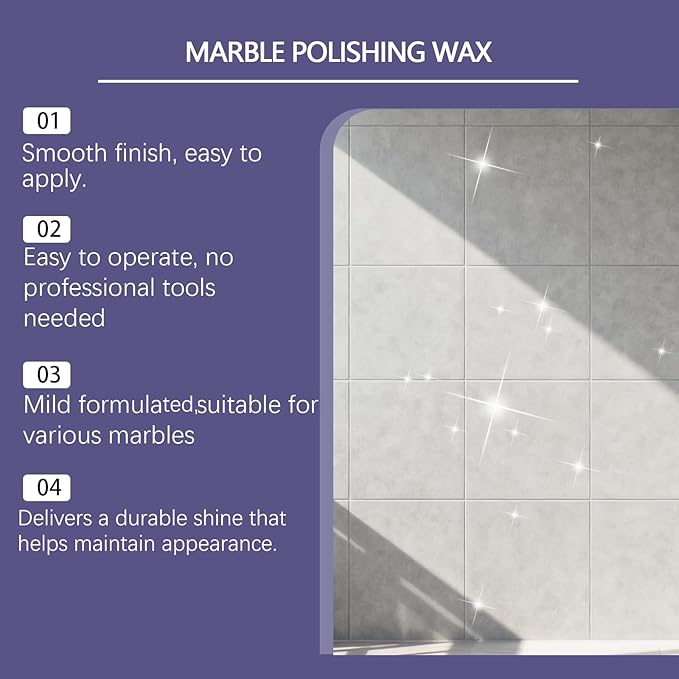 Marble Polishing Wax, Gentle Stone Polish Wax, Ceramic Tile Cleaner for Kitchen, Bathroom and Floors, Durable Shine, Smooth Finish, Marble Care and Protection, Easy to Apply (4Pcs)