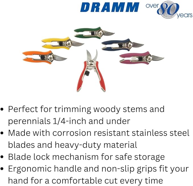 Dramm ColorPoint Stainless Steel Compact Garden Pruning Shears, Hand Pruner, Garden Clippers, with Heavy Duty Blade and Easy grip Handle, Berry