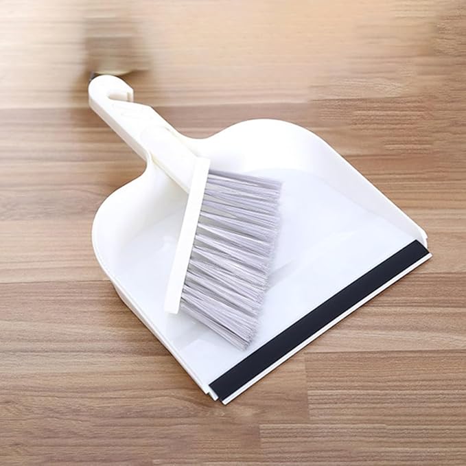 CLISPEED Mini Broom and Dustpan Set 2pcs, White Handheld Cleaning Brushes for Kitchen and Desktop, Compact Sweeping Tools for Home and Office Use