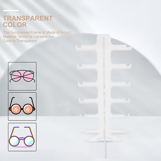 Hemobllo Multi-Layer Sunglass Stand Organizer 6-Tier Plastic Glasses Display Rack Holder for Desktop Eyewear Storage and Display in Home Or Office