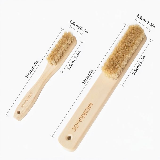 Wood Laundry Stain Brush Set (Large + Small) with Boar Bristles – Tough Stain Remover for Delicates, Cotton, Linens & Shoes, Laundry Scrub Brushes for Clean Fabric