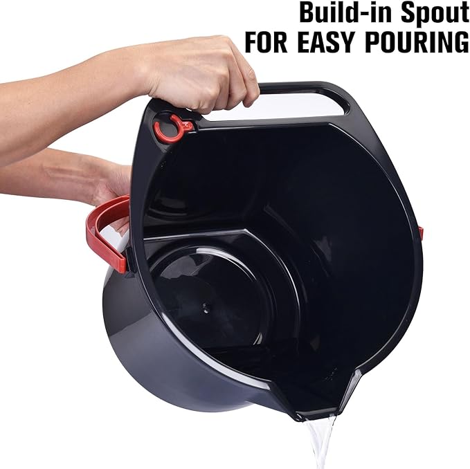 Matthew Cleaning 4.2 Gallon Mop Bucket, Heavy Duty Plastic Cleaning Bucket with Built-in Pour Spout, Mop Holder and Comfort Grip Handle, House and Commercial Cleaning Supplies, 2 Pack Black
