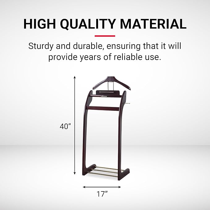 Proman Products - Windsor Executive Wardrobe Valet, Mens Valet Stand, Accessory & Clothes Organizer (Mahogany)