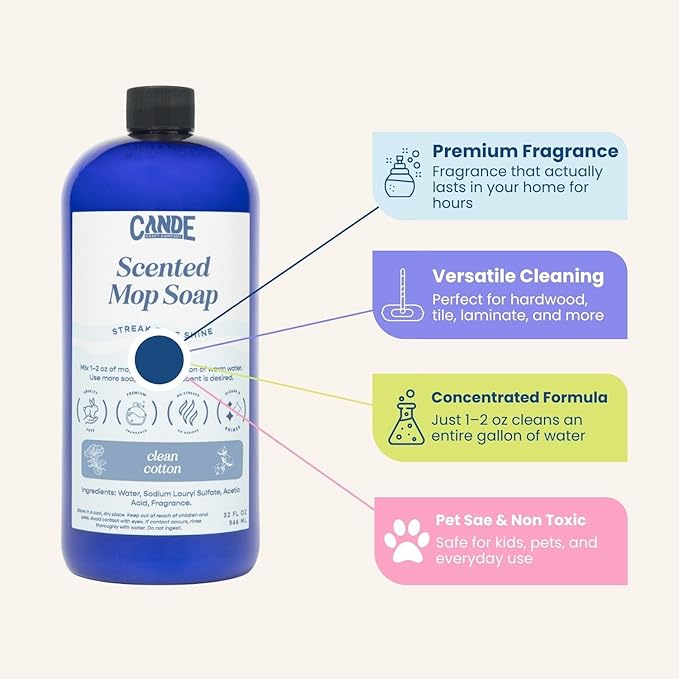 CANDE Mop Soap - Highly Scented Mop Soap, Luxury Floor Cleaner, Premium Fragranced Floor, Streak-Free Shine, 32 oz (Lavender Vanilla)