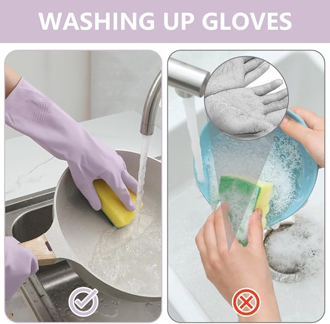 AUAUY Reusable Kitchen Dishwashing Gloves, Rubber Household Cleaning Gloves, Non-Slip Waterproof Dish Glove for Women Men