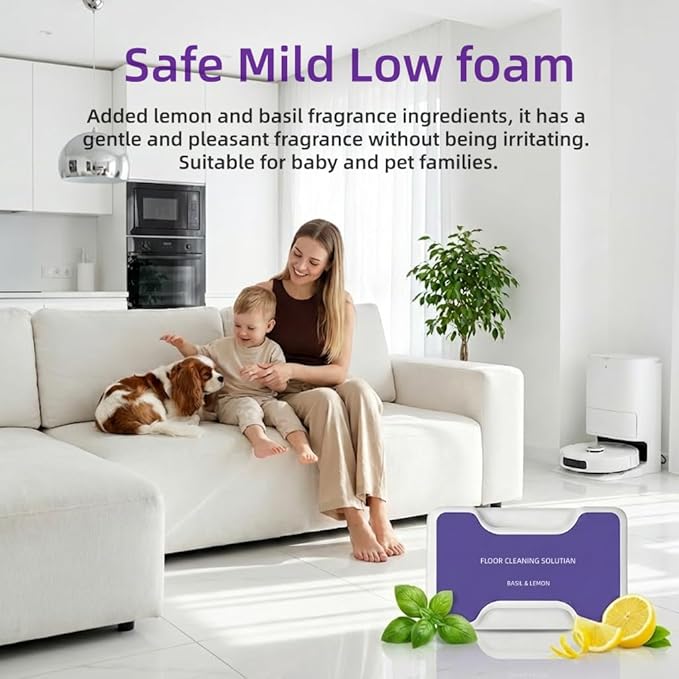 Robot Vacuum and Mop Floor Detergent Compatible For Narwal Freo Z Ultra/Freo Z10,580ml Lemon and Basil Scent Floor Cleaner.(1 Bottle)