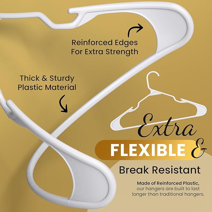 Our Modern Space 30 Pack Adult Plastic Hanger for Shirt Pants Coats Dresses Skirts Suits Jackets - Standard Thick Coat Hanger - Sturdy & Durable Design with Shoulder Grooves Hook - White