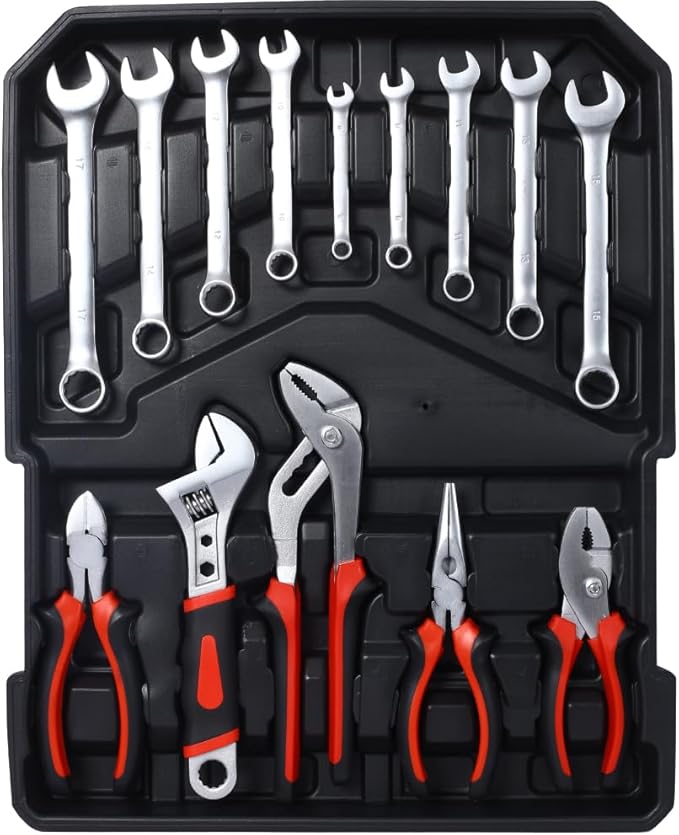 Home Repair Tool Set Kit, Luxebough Mechanics Tool Set with Rolling Tool Box, 4 Drawer Toolbox Storage Case, General Household Tool Kit for Maintenance, Garden, Homeowner, Handyman (970 PCS)