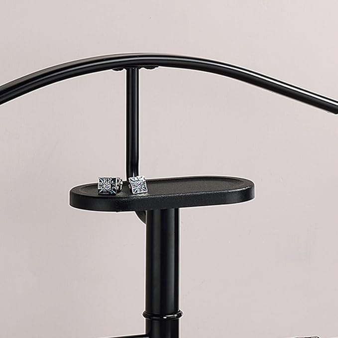 Kings Brand Furniture Luca Valet Stand – Black/Chrome Metal Freestanding Suit Rack and Clothes Organizer with Clothing Bar, Trouser/Tie Holder & Accessory Tray, Modern Design for Bedroom, Closet