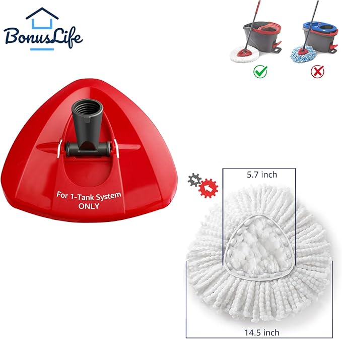 BonusLife 2-Pack Mop Head for O-Ceda EasyWrin Spin Mop Refill 1-Tank System Only Easy Cleaning Microfiber Replacement