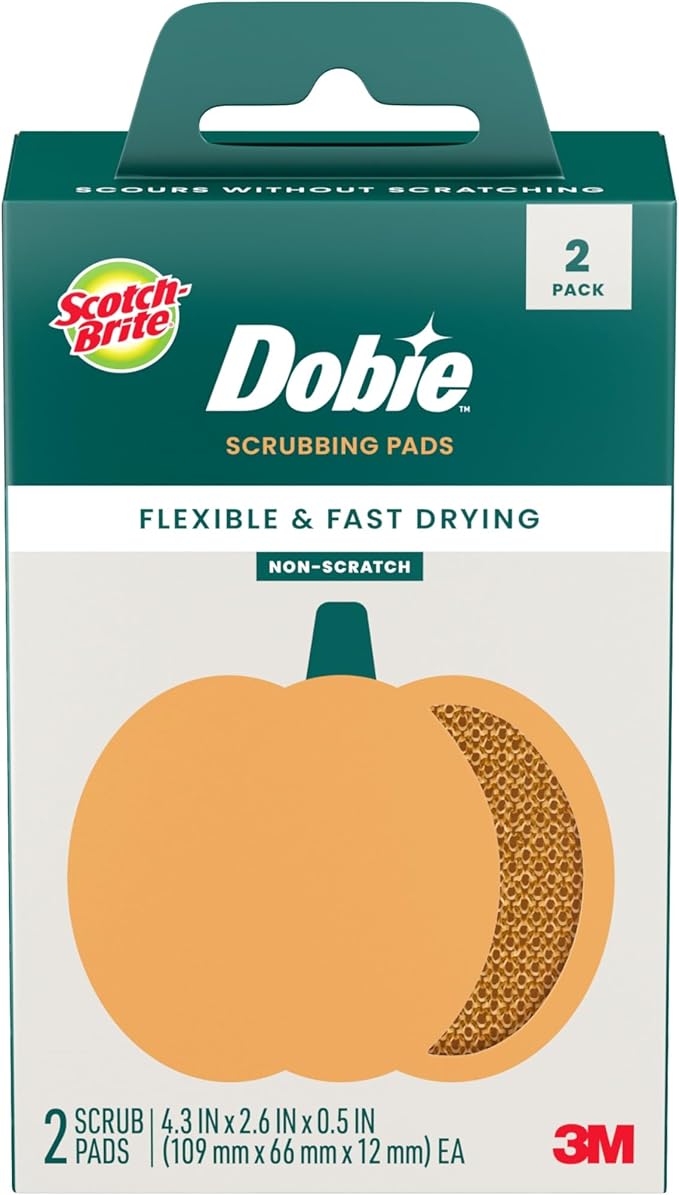 Scotch-Brite Harvest Dobie Scrubbing Pads, Non-Scratch Kitchen Sponge for Cleaning Dishes, Appliances, and Bathrooms, Pumpkin Orange Dish Sponge That Dries Fast, 2-Pack
