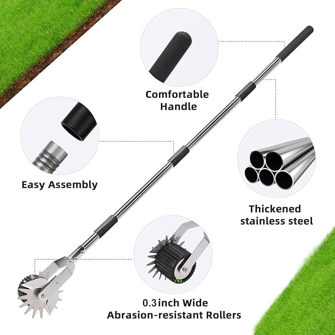 Wheel Rotary Manual Edger Lawn Tool, Grass Edge Trimmer, Sidewalk Lawn Edger Tool, Adjustable 3 Sections Stainless Steel Handle, Ergonomic, 56.5-Inch