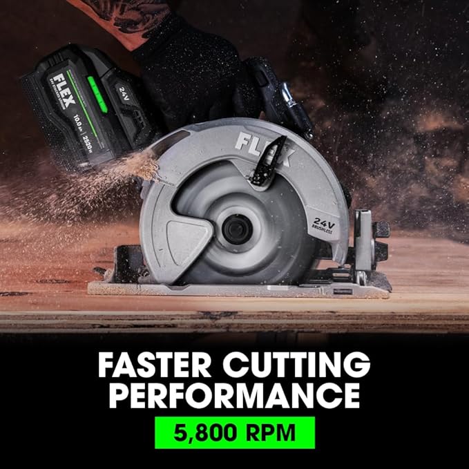 FLEX 24V Brushless Cordless 4-Tool Combo Kit: Hammer Drill, Hex Impact Driver, Circular Saw, Work Light with 3.5Ah, 6.0Ah Stacked Lithium Batteries and 280W Rapid Charger - FXM403-2G